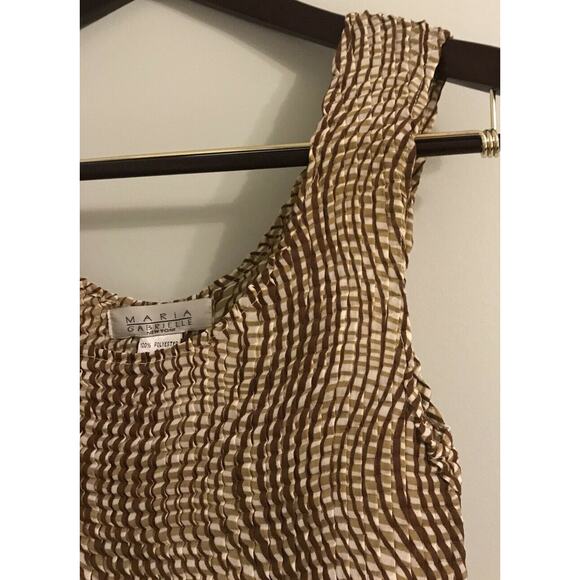 Maria Gabrielle NY Accordion Pleat Tank Top Stripe Brown Ivory blouse Sz S - Picture 5 of 6